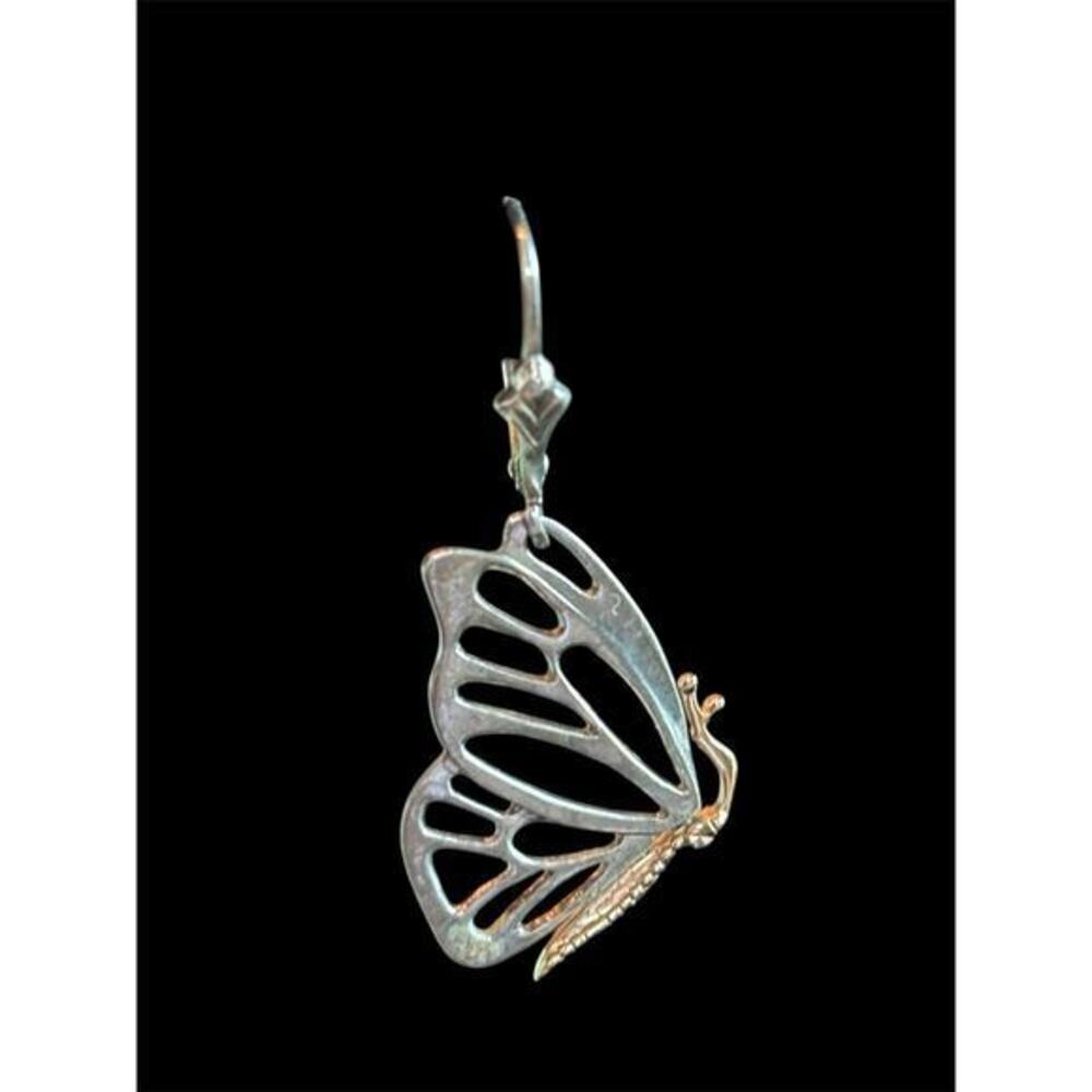 Sterling Silver & 14k Gold Monarch Butterfly Dangle Earrings 1.5” Drop 925